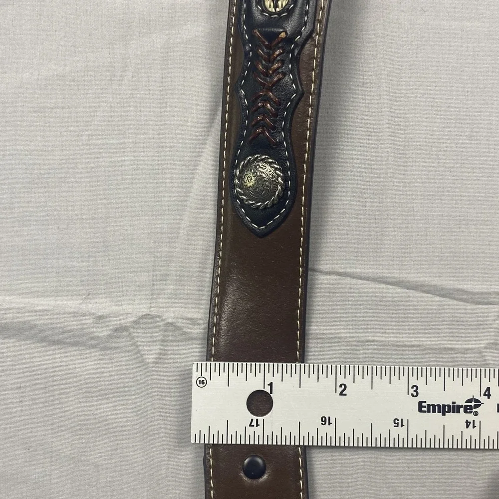 Western Tooled Genuine Leather Belt Men's Brown Engraved Buckle Cowboy 38 - 40 - Picture 13 of 15